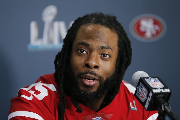 MIAMI, FLORIDA - JANUARY 30: Richard Sherman #25 of the San Francisco 49ers speaks to the media during the San Francisco 49ers media availability prior to Super Bowl LIV at the James L. Knight Center on January 30, 2020 in Miami, Florida. (Photo by Michael Reaves/Getty Images) MIAMI, FLORIDA - JANUARY 30: Richard Sherman #25 of the San Francisco 49ers speaks to the media during the San Francisco 49ers media availability prior to Super Bowl LIV at the James L. Knight Center on January 30, 2020 in Miami, Florida. (Photo by Michael Reaves/Getty Images)