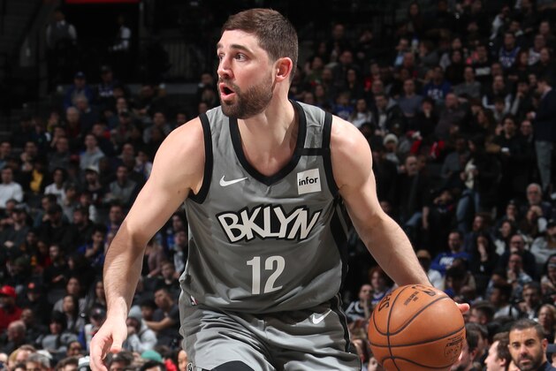 BROOKLYN, NY - JANUARY 20: Joe Harris #12 of the Brooklyn Nets handles the ball against the Philadelphia 76ers on January 20, 2020 at Barclays Center in Brooklyn, New York. NOTE TO USER: User expressly acknowledges and agrees that, by downloading and or using this Photograph, user is consenting to the terms and conditions of the Getty Images License Agreement. Mandatory Copyright Notice: Copyright 2020 NBAE (Photo by Nathaniel S. Butler/NBAE via Getty Images)