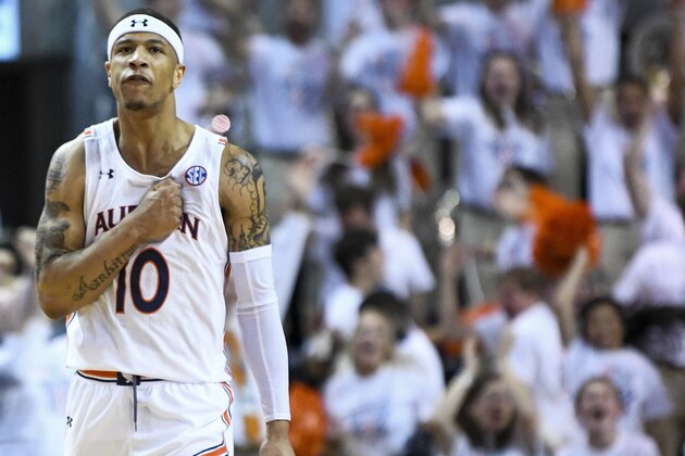 Auburn guard Samir Doughty (10) celebrates after a 3-point basket against Kentucky during the first half of an NCAA college basketball game Saturday, Feb. 1, 2020, in Auburn, Ala. (AP Photo/Julie Bennett) Auburn guard Samir Doughty (10) celebrates after a 3-point basket against Kentucky during the first half of an NCAA college basketball game Saturday, Feb. 1, 2020, in Auburn, Ala. (AP Photo/Julie Bennett)