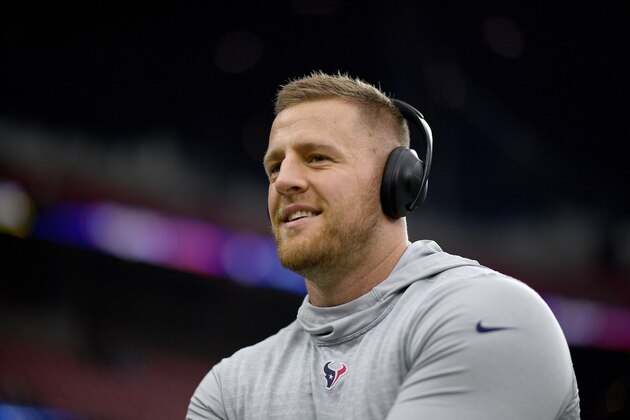 HOUSTON, TEXAS - OCTOBER 06: J.J. Watt #99 of the Houston Texans thows the ball with fans prior to the game against the Atlanta Falcons at NRG Stadium on October 06, 2019 in Houston, Texas. (Photo by Mark Brown/Getty Images) HOUSTON, TEXAS - OCTOBER 06: J.J. Watt #99 of the Houston Texans thows the ball with fans prior to the game against the Atlanta Falcons at NRG Stadium on October 06, 2019 in Houston, Texas. (Photo by Mark Brown/Getty Images)