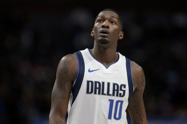 Dallas Mavericks forward Dorian Finney-Smith (10) during the first half of an NBA basketball game against the Brooklyn Nets Thursday, Jan. 2, 2020, in Dallas. Dallas won 123-111. (AP Photo/Brandon Wade)
