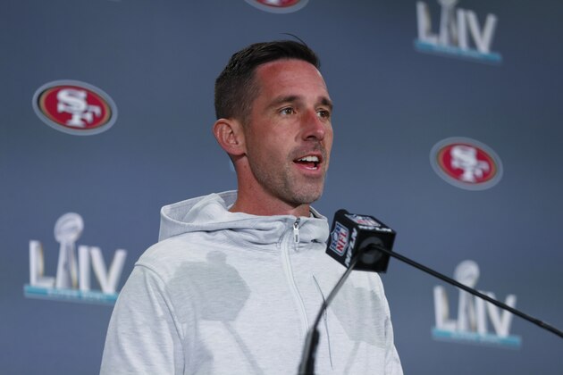 San Francisco 49ers head coach Kyle Shanahan speaks during a media availability, Thursday, Jan. 30, 2020, in Miami, for the NFL Super Bowl 54 football game against the Kansas City Chiefs. (AP Photo/Wilfredo Lee)