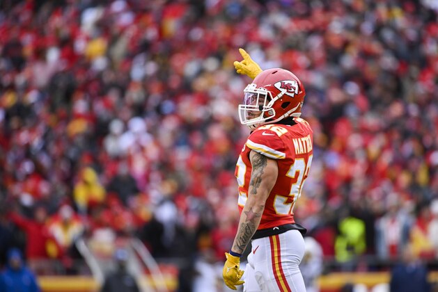 Kansas City Chiefs strong safety Tyrann Mathieu (32) tries to fire up the home crows against the Los Angeles Chargers during the second half of an NFL football game in Kansas City, Mo., Sunday, Dec. 29, 2019. (AP Photo/Reed Hoffmann)