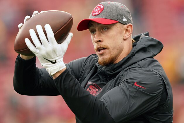 SANTA CLARA, CALIFORNIA - JANUARY 19: George Kittle #85 of the San Francisco 49ers warms up prior to their game against the Green Bay Packers in the NFC Championship game at Levi's Stadium on January 19, 2020 in Santa Clara, California. (Photo by Thearon W. Henderson/Getty Images)