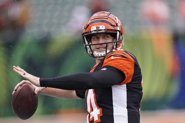 Cincinnati Bengals quarterback Andy Dalton warms up before an NFL football game against the Cleveland Browns, Sunday, Dec. 29, 2019, in Cincinnati. (AP Photo/Bryan Woolston) Cincinnati Bengals quarterback Andy Dalton warms up before an NFL football game against the Cleveland Browns, Sunday, Dec. 29, 2019, in Cincinnati. (AP Photo/Bryan Woolston)