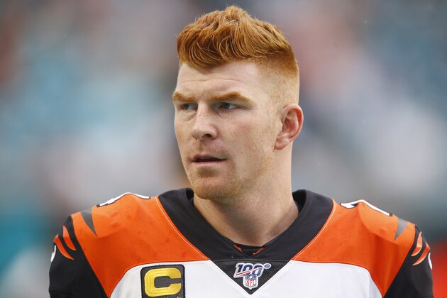 MIAMI, FLORIDA - DECEMBER 22:  Andy Dalton #14 of the Cincinnati Bengals looks on against the Miami Dolphins prior to the game at Hard Rock Stadium on December 22, 2019 in Miami, Florida. (Photo by Michael Reaves/Getty Images)
