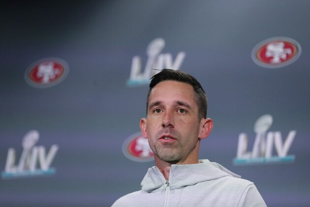 MIAMI, FLORIDA - JANUARY 29:  Head coach Kyle Shanahan of the San Francisco 49ers speaks to the media during the San Francisco 49ers media availability prior to Super Bowl LIV at the James L. Knight Center on January 29, 2020 in Miami, Florida. (Photo by Michael Reaves/Getty Images)