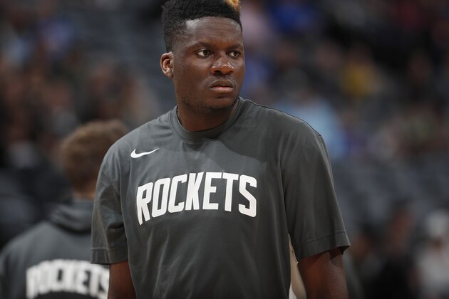 Houston Rockets center Clint Capela (15) in the first half of an NBA basketball game Sunday, Jan. 26, 2020, in Denver. (AP Photo/David Zalubowski)