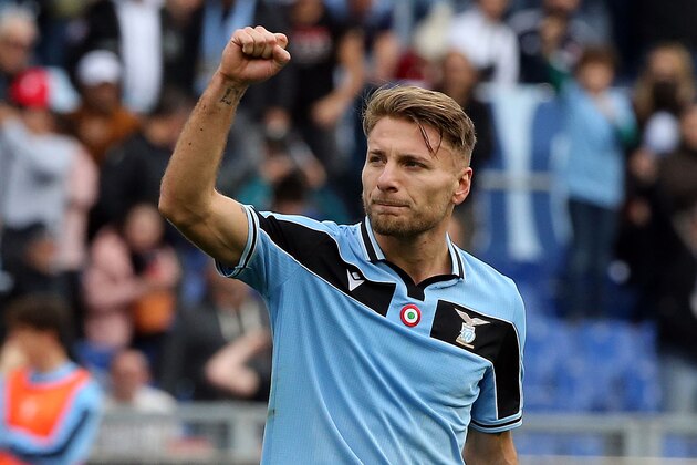 ROME, ITALY - FEBRUARY 02: Ciro Immobile of SS Lazio celebrates after scoring his 2nd goal during the Serie A match between SS Lazio and SPAL at Stadio Olimpico on February 2, 2020 in Rome, Italy. (Photo by MB Media/Getty Images)