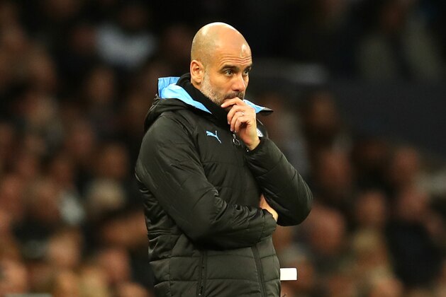 LONDON, ENGLAND - FEBRUARY 02: Pep Guardiola, Manager of Manchester City looks on during the Premier League match between Tottenham Hotspur and Manchester City at Tottenham Hotspur Stadium on February 02, 2020 in London, United Kingdom. (Photo by Catherine Ivill/Getty Images)