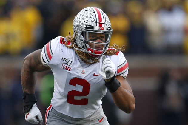 Ohio State defensive end Chase Young in the second half of an NCAA college football game in Ann Arbor, Mich., Saturday, Nov. 30, 2019. (AP Photo/Paul Sancya)