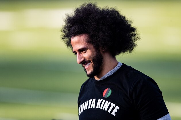 RIVERDALE, GA - NOVEMBER 16: Colin Kaepernick looks on during his NFL workout held at Charles R Drew high school on November 16, 2019 in Riverdale, Georgia. (Photo by Carmen Mandato/Getty Images)