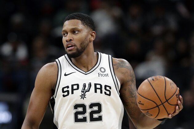 San Antonio Spurs forward Rudy Gay (22) during the second half of an NBA basketball game against the Sacramento Kings, in San Antonio, Friday, Dec. 6, 2019. San Antonio won 105-104 in overtime. (AP Photo/Eric Gay) San Antonio Spurs forward Rudy Gay (22) during the second half of an NBA basketball game against the Sacramento Kings, in San Antonio, Friday, Dec. 6, 2019. San Antonio won 105-104 in overtime. (AP Photo/Eric Gay)