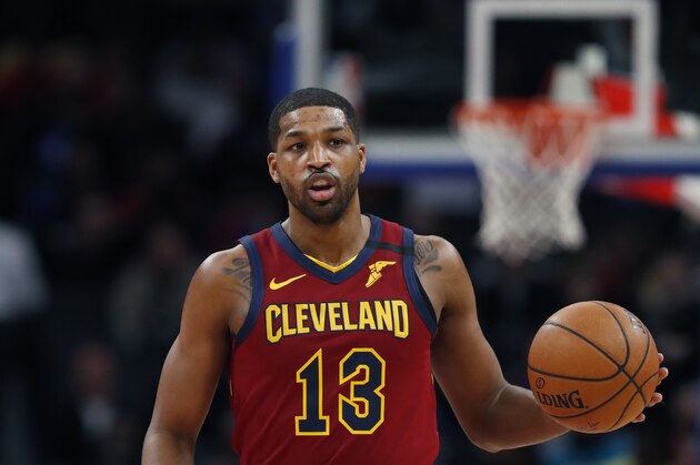 Cleveland Cavaliers center Tristan Thompson brings the ball up court during the first half of an NBA basketball game, Monday, Jan. 27, 2020, in Detroit. (AP Photo/Carlos Osorio)