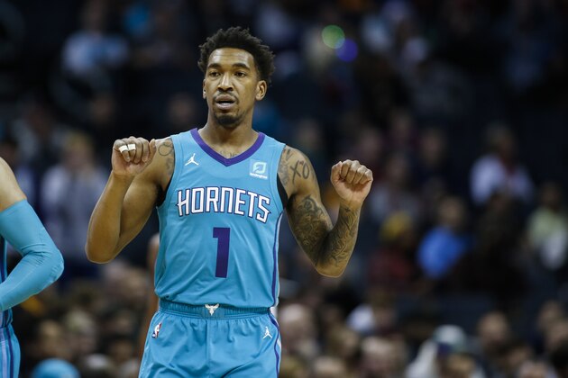 Charlotte Hornets guard Malik Monk stands on the court in the first half of an NBA basketball game against the Utah Jazz in Charlotte, N.C., Saturday, Dec. 21, 2019. (AP Photo/Nell Redmond)