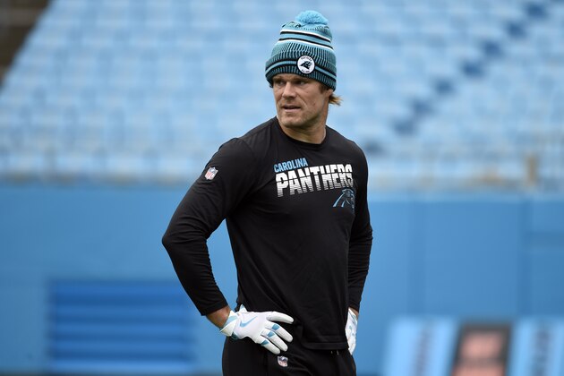 Carolina Panthers tight end Greg Olsen warms up prior to an NFL football game against the New Orleans Saints in Charlotte, N.C., Sunday, Dec. 29, 2019. (AP Photo/Mike McCarn)