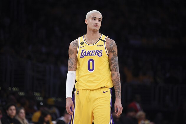 Los Angeles Lakers forward Kyle Kuzma in action during the second half of an NBA basketball game against the Portland Trail Blazers in Los Angeles, Friday, Jan. 31, 2020. (AP Photo/Kelvin Kuo)
