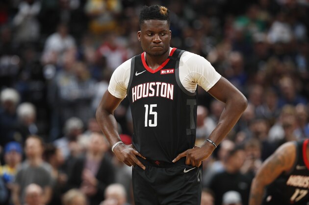 Houston Rockets center Clint Capela (15) in the first half of an NBA basketball game Sunday, Jan. 26, 2020, in Denver. (AP Photo/David Zalubowski) Houston Rockets center Clint Capela (15) in the first half of an NBA basketball game Sunday, Jan. 26, 2020, in Denver. (AP Photo/David Zalubowski)