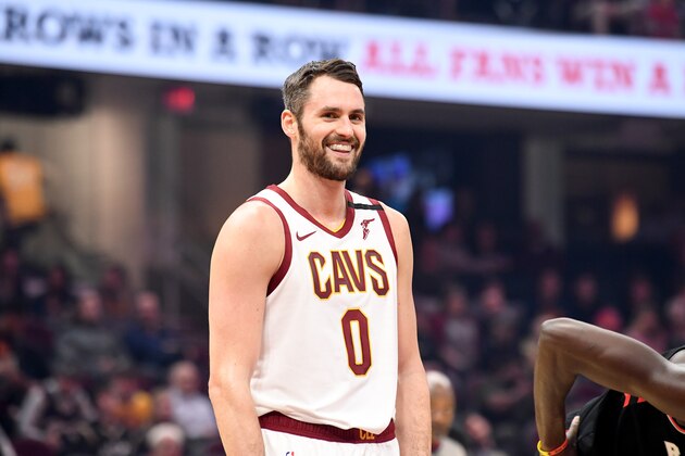 CLEVELAND, OHIO - JANUARY 30: Kevin Love #0 of the Cleveland Cavaliers waits during a free throw during the first half against the Toronto Raptors at Rocket Mortgage Fieldhouse on January 30, 2020 in Cleveland, Ohio. NOTE TO USER: User expressly acknowledges and agrees that, by downloading and/or using this photograph, user is consenting to the terms and conditions of the Getty Images License Agreement. (Photo by Jason Miller/Getty Images) CLEVELAND, OHIO - JANUARY 30: Kevin Love #0 of the Cleveland Cavaliers waits during a free throw during the first half against the Toronto Raptors at Rocket Mortgage Fieldhouse on January 30, 2020 in Cleveland, Ohio. NOTE TO USER: User expressly acknowledges and agrees that, by downloading and/or using this photograph, user is consenting to the terms and conditions of the Getty Images License Agreement. (Photo by Jason Miller/Getty Images)
