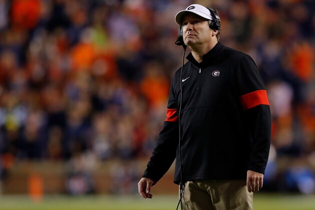 AUBURN, ALABAMA - NOVEMBER 16: Head coach Kirby Smart of the Georgia Bulldogs looks on during the game against the Auburn Tigers in the second half at Jordan-Hare Stadium on November 16, 2019 in Auburn, Alabama. (Photo by Kevin C. Cox/Getty Images) AUBURN, ALABAMA - NOVEMBER 16: Head coach Kirby Smart of the Georgia Bulldogs looks on during the game against the Auburn Tigers in the second half at Jordan-Hare Stadium on November 16, 2019 in Auburn, Alabama. (Photo by Kevin C. Cox/Getty Images)