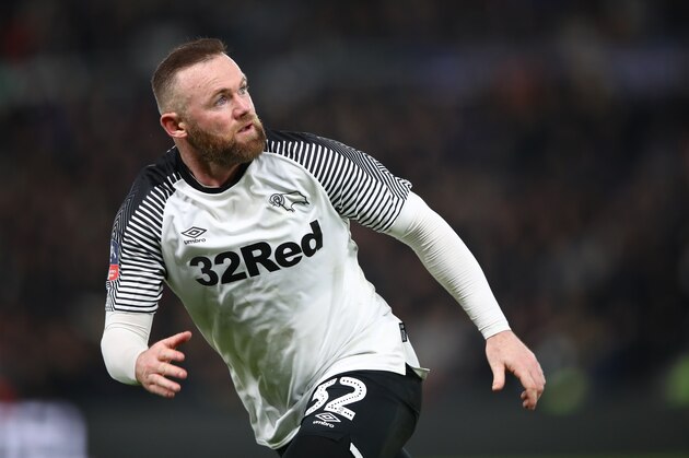DERBY, ENGLAND - FEBRUARY 04:  Wayne Rooney of Derby County in action during the FA Cup Fourth Round Replay match between Derby County and Northampton Town at Pride Park on February 04, 2020 in Derby, England. (Photo by Mark Thompson/Getty Images)