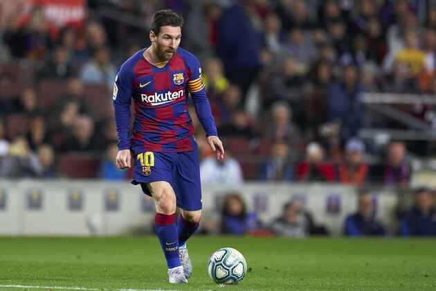 BARCELONA, SPAIN - FEBRUARY 02: Lionel Messi of FC Barcelona in action during the La Liga match between FC Barcelona and Levante UD at Camp Nou on February 02, 2020 in Barcelona, Spain. (Photo by Quality Sport Images/Getty Images)