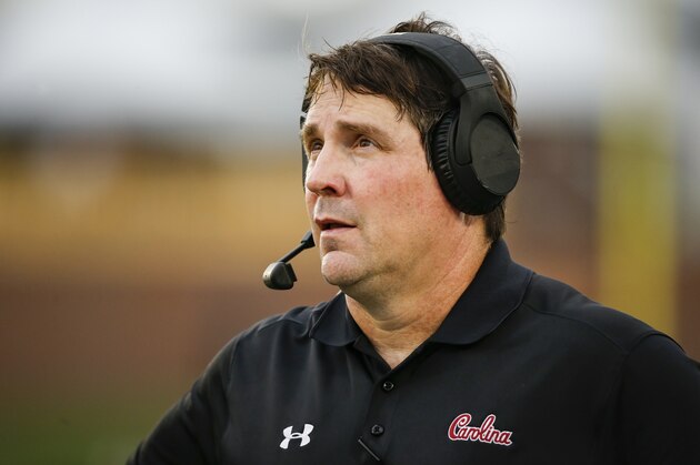 COLUMBIA, MO - SEPTEMBER 21: Head coach Will Muschamp of the South Carolina Gamecocks watches the game clock during the 34-14 loss to the Missouri Tigers at Faurot Field/Memorial Stadium on September 21, 2019 in Columbia, Missouri. (Photo by David Eulitt/Getty Images)