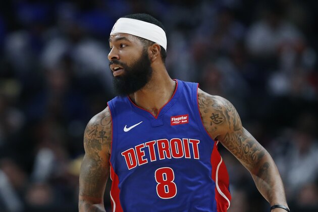 Detroit Pistons forward Markieff Morris is seen during the first half of an NBA basketball game, Friday, Nov. 22, 2019, in Detroit. (AP Photo/Carlos Osorio)
