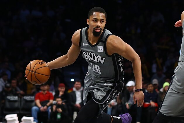 NEW YORK, NEW YORK - FEBRUARY 03:  Spencer Dinwiddie #26 of the Brooklyn Nets in action against Phoenix Suns at Barclays Center on February 03, 2020 in New York City.Brooklyn Nets defeated the Phoenix Suns 119-97. NOTE TO USER: User expressly acknowledges and agrees that, by downloading and or using this photograph, User is consenting to the terms and conditions of the Getty Images License Agreement. (Photo by Mike Stobe/Getty Images)