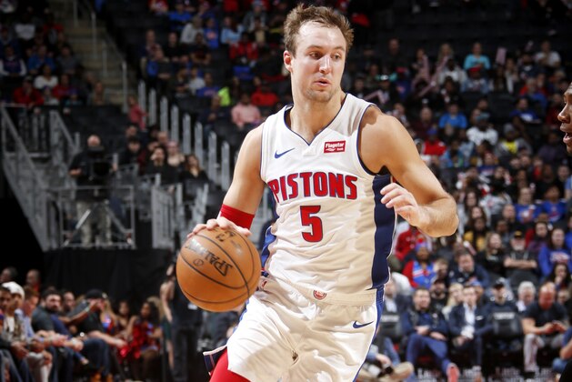 DETROIT, MI - DECEMBER 21: Luke Kennard #5 of the Detroit Pistons handles the ball during a game against the Chicago Bulls on December 21, 2019 at Little Caesars Arena in Detroit, Michigan. NOTE TO USER: User expressly acknowledges and agrees that, by downloading and/or using this photograph, User is consenting to the terms and conditions of the Getty Images License Agreement. Mandatory Copyright Notice: Copyright 2019 NBAE (Photo by Brian Sevald/NBAE via Getty Images)