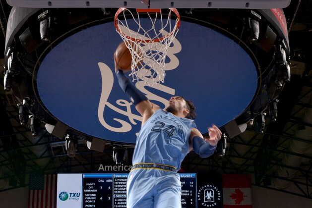DALLAS, TX - FEBRUARY 5: Dillon Brooks #24 of the Memphis Grizzlies drives to the basket during a game against the Dallas Mavericks on February 5, 2020 at the American Airlines Center in Dallas, Texas. NOTE TO USER: User expressly acknowledges and agrees that, by downloading and or using this photograph, User is consenting to the terms and conditions of the Getty Images License Agreement. Mandatory Copyright Notice: Copyright 2020 NBAE (Photo by Glenn James/NBAE via Getty Images)