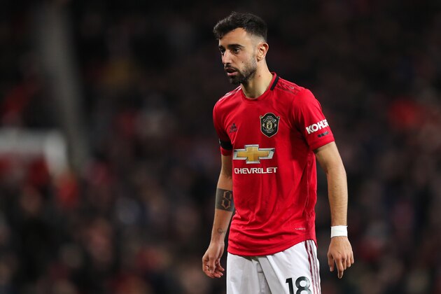 MANCHESTER, ENGLAND - FEBRUARY 01: Bruno Fernandes of Manchester United during the Premier League match between Manchester United and Wolverhampton Wanderers at Old Trafford on February 1, 2020 in Manchester, United Kingdom. (Photo by Matthew Ashton- AMA/Getty Images)