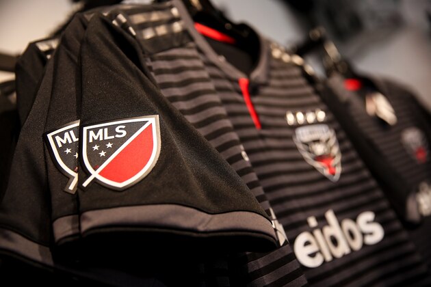WASHINGTON, DC - JULY 28: A detail of the DC United MLS logo on the sleeve of the hoe shirt in the club shop prior to the MLS match between DC United and Colorado Rapids at Audi Field on July 28, 2018 in Washington, DC. (Photo by Robbie Jay Barratt - AMA/Getty Images)