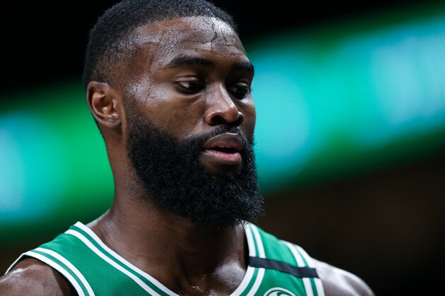 ATLANTA, GA - FEBRUARY 3: Jaylen Brown #7 of the Boston Celtics looks on during a game against the Atlanta Hawks at State Farm Arena on February 3, 2020 in Atlanta, Georgia. NOTE TO USER: User expressly acknowledges and agrees that, by downloading and or using this photograph, User is consenting to the terms and conditions of the Getty Images License Agreement. (Photo by Carmen Mandato/Getty Images) ATLANTA, GA - FEBRUARY 3: Jaylen Brown #7 of the Boston Celtics looks on during a game against the Atlanta Hawks at State Farm Arena on February 3, 2020 in Atlanta, Georgia. NOTE TO USER: User expressly acknowledges and agrees that, by downloading and or using this photograph, User is consenting to the terms and conditions of the Getty Images License Agreement. (Photo by Carmen Mandato/Getty Images)