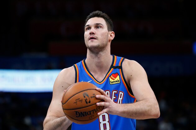 Oklahoma City Thunder forward Danilo Gallinari (8) during an NBA basketball game against the Miami Heat Friday, Jan. 17, 2020, in Oklahoma City. (AP Photo/Sue Ogrocki) Oklahoma City Thunder forward Danilo Gallinari (8) during an NBA basketball game against the Miami Heat Friday, Jan. 17, 2020, in Oklahoma City. (AP Photo/Sue Ogrocki)
