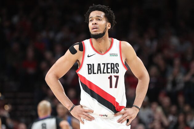 PORTLAND, OREGON - DECEMBER 21: Skal Labissiere #17 of the Portland Trail Blazers reacts in the fourth quarter against the Minnesota Timberwolves during their game at Moda Center on December 21, 2019 in Portland, Oregon. NOTE TO USER: User expressly acknowledges and agrees that, by downloading and or using this photograph, User is consenting to the terms and conditions of the Getty Images License Agreement (Photo by Abbie Parr/Getty Images) (Photo by Abbie Parr/Getty Images)