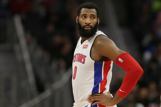 DETROIT, MI -  DECEMBER 21:   Andre Drummond #0 of the Detroit Pistons during the second half of a game against the Chicago Bulls at Little Caesars Arena on December 21, 2019, in Detroit, Michigan.  NOTE TO USER: User expressly acknowledges and agrees that, by downloading and or using this photograph, User is consenting to the terms and conditions of the Getty Images License Agreement. (Photo by Duane Burleson/Getty Images)