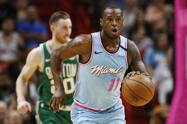 MIAMI, FLORIDA - JANUARY 28:  Dion Waiters #11 of the Miami Heat drives the ball up the court against the Boston Celtics during the first half at American Airlines Arena on January 28, 2020 in Miami, Florida. NOTE TO USER: User expressly acknowledges and agrees that, by downloading and/or using this photograph, user is consenting to the terms and conditions of the Getty Images License Agreement.  (Photo by Michael Reaves/Getty Images)