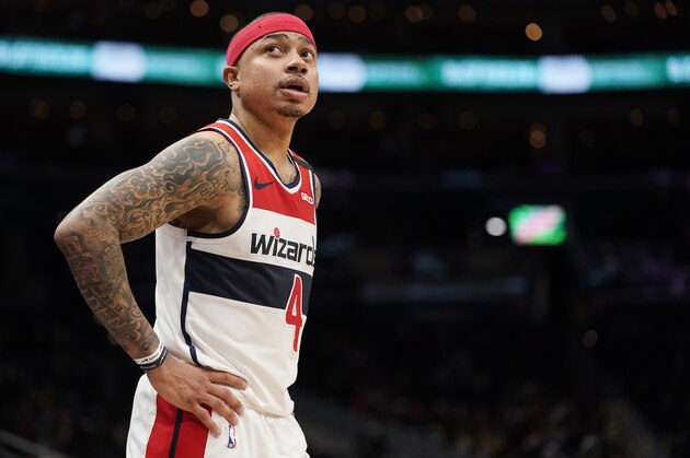 WASHINGTON, DC - JANUARY 30: Isaiah Thomas #4 of the Washington Wizards looks on in the second half against the Charlotte Hornets at Capital One Arena on January 30, 2020 in Washington, DC. NOTE TO USER: User expressly acknowledges and agrees that, by downloading and or using this photograph, User is consenting to the terms and conditions of the Getty Images License Agreement. (Photo by Patrick McDermott/Getty Images)