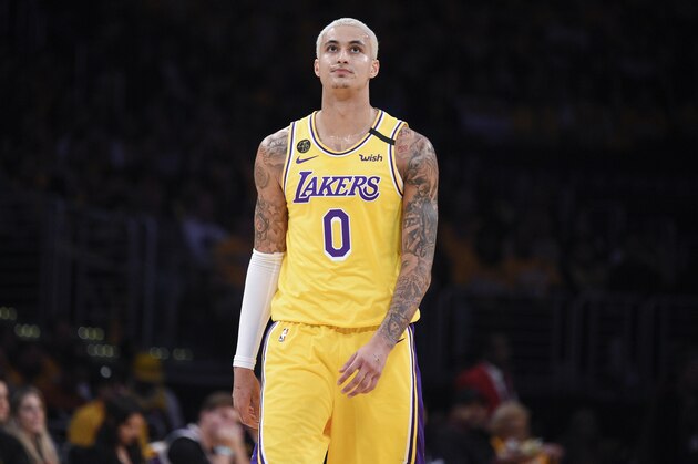 Los Angeles Lakers forward Kyle Kuzma in action during the second half of an NBA basketball game against the Portland Trail Blazers in Los Angeles, Friday, Jan. 31, 2020. (AP Photo/Kelvin Kuo)