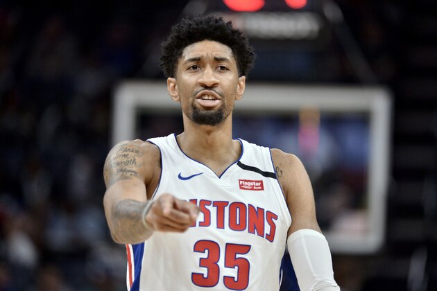 Detroit Pistons forward Christian Wood (35) reacts in the first half of an NBA basketball game against the Memphis Grizzlies Monday, Feb. 3, 2020, in Memphis, Tenn. (AP Photo/Brandon Dill) Detroit Pistons forward Christian Wood (35) reacts in the first half of an NBA basketball game against the Memphis Grizzlies Monday, Feb. 3, 2020, in Memphis, Tenn. (AP Photo/Brandon Dill)