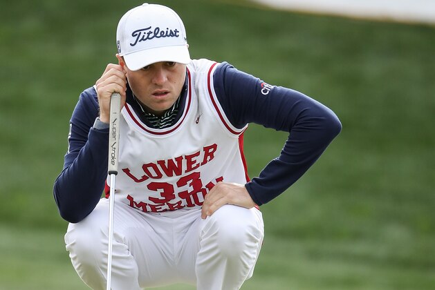 SCOTTSDALE, ARIZONA - JANUARY 30: Justin Thomas lines up his put on the 16th hole while wearing a replica high school jersey of former NBA player Kobe Bryant during the first round of the Waste Management Phoenix Open at TPC Scottsdale on January 30, 2020 in Scottsdale, Arizona. Bryant and his 13-year old daughter were among nine passengers killed in a helicopter crash on January 26, 2020. (Photo by Christian Petersen/Getty Images) SCOTTSDALE, ARIZONA - JANUARY 30: Justin Thomas lines up his put on the 16th hole while wearing a replica high school jersey of former NBA player Kobe Bryant during the first round of the Waste Management Phoenix Open at TPC Scottsdale on January 30, 2020 in Scottsdale, Arizona. Bryant and his 13-year old daughter were among nine passengers killed in a helicopter crash on January 26, 2020. (Photo by Christian Petersen/Getty Images)