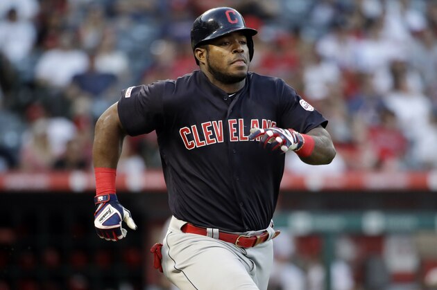 Cleveland Indians' Yasiel Puig runs against the Los Angeles Angels during a baseball game Wednesday, Sept. 11, 2019, in Anaheim, Calif. (AP Photo/Marcio Jose Sanchez)