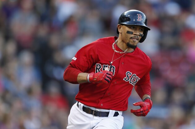 Boston Red Sox's Mookie Betts plays against the Baltimore Orioles during the fifth inning of a baseball game in Boston, Sunday, Sept. 29, 2019. (AP Photo/Michael Dwyer) Boston Red Sox's Mookie Betts plays against the Baltimore Orioles during the fifth inning of a baseball game in Boston, Sunday, Sept. 29, 2019. (AP Photo/Michael Dwyer)