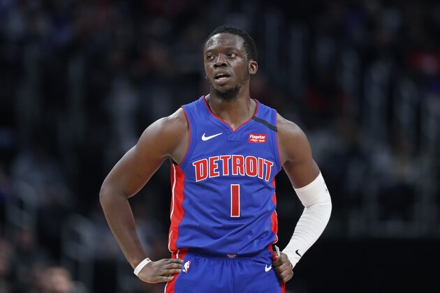 Detroit Pistons guard Reggie Jackson is seen during the second half of an NBA basketball game against the Phoenix Suns, Wednesday, Feb. 5, 2020, in Detroit. (AP Photo/Carlos Osorio)