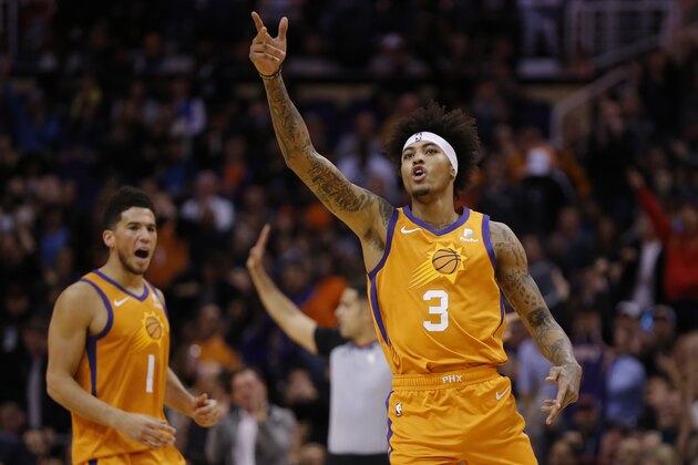 Phoenix Suns forward Kelly Oubre Jr. (3) in the first half during an NBA basketball game against the Dallas Mavericks, Friday, Nov. 29, 2019, in Phoenix. (AP Photo/Rick Scuteri)