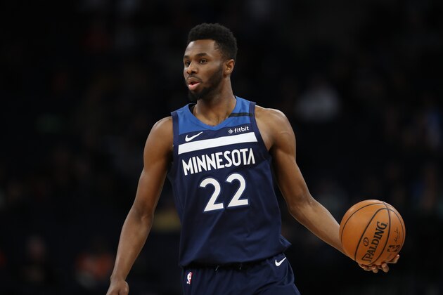 MINNEAPOLIS, MN - FEBRUARY 5: Andrew Wiggins #22 of the Minnesota Timberwolves handles the ball against the Atlanta Hawks on February 5, 2020 at Target Center in Minneapolis, Minnesota. NOTE TO USER: User expressly acknowledges and agrees that, by downloading and or using this Photograph, user is consenting to the terms and conditions of the Getty Images License Agreement. Mandatory Copyright Notice: Copyright 2020 NBAE (Photo by Jordan Johnson/NBAE via Getty Images) MINNEAPOLIS, MN - FEBRUARY 5: Andrew Wiggins #22 of the Minnesota Timberwolves handles the ball against the Atlanta Hawks on February 5, 2020 at Target Center in Minneapolis, Minnesota. NOTE TO USER: User expressly acknowledges and agrees that, by downloading and or using this Photograph, user is consenting to the terms and conditions of the Getty Images License Agreement. Mandatory Copyright Notice: Copyright 2020 NBAE (Photo by Jordan Johnson/NBAE via Getty Images)