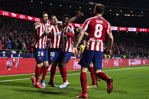 MADRID, SPAIN - FEBRUARY 08: Angel Correa of Club Atletico de Madrid celebrates after scoring his team's first goal during the Liga match between Club Atletico de Madrid and Granada CF at Wanda Metropolitano on February 08, 2020 in Madrid, Spain. (Photo by Quality Sport Images/Getty Images)