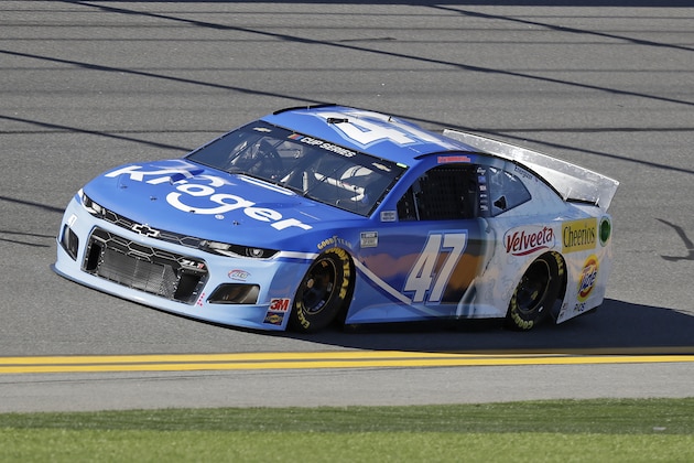Ricky Stenhouse Jr. drives laps during a NASCAR auto race practice at Daytona International Speedway, Saturday, Feb. 8, 2020, in Daytona Beach, Fla. (AP Photo/John Raoux)