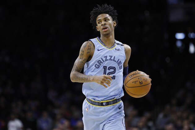 Memphis Grizzlies' Ja Morant plays during an NBA basketball game against the Philadelphia 76ers, Friday, Feb. 7, 2020, in Philadelphia. (AP Photo/Matt Slocum)
